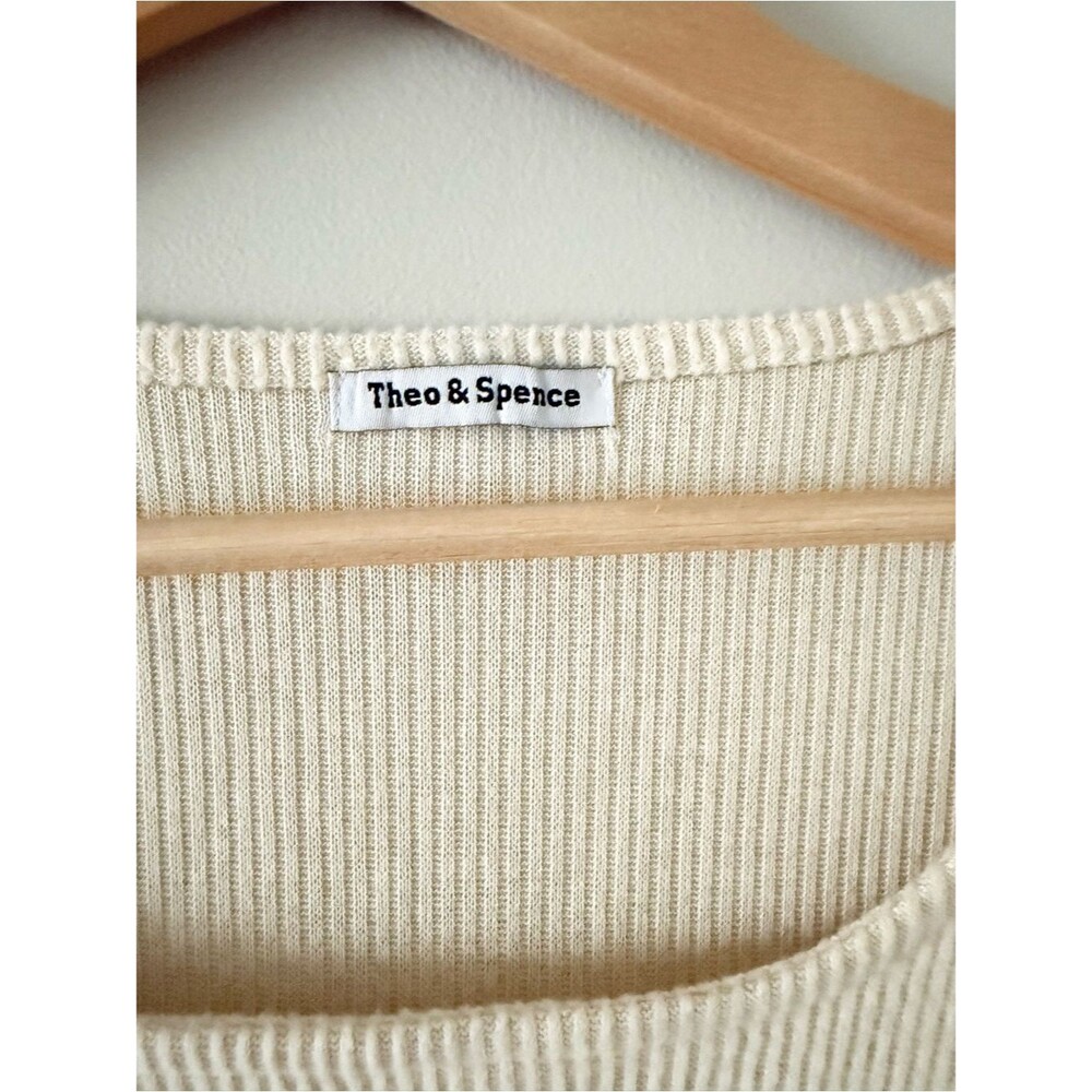 NWT Theo & Spence Ribbed Knit Scoop Long Sleeve Lounge Crop Top Cream Size S - Picture 4 of 6